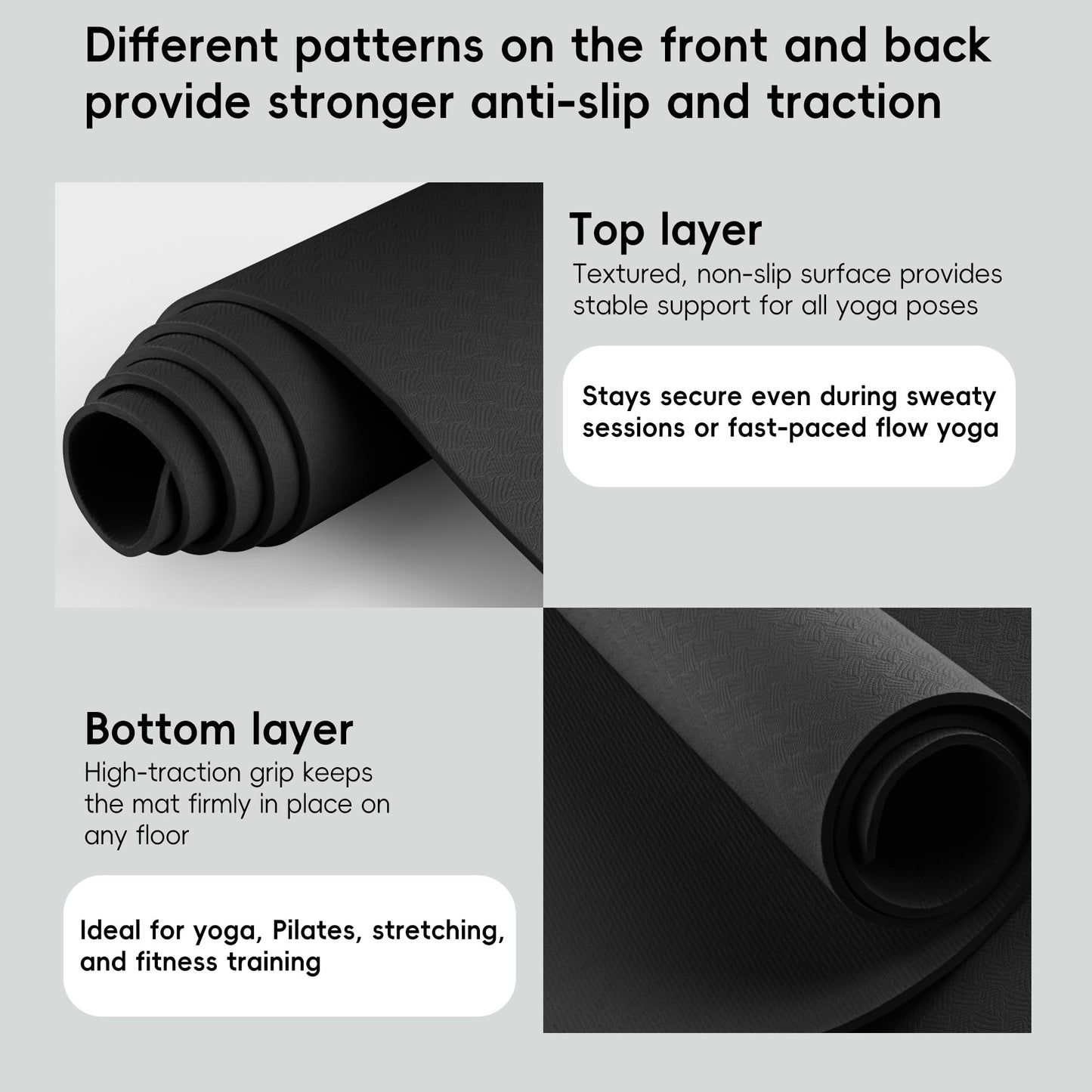 Wimwum Extra Large Yoga Mat for Men, 79"x40"x8mm, Black