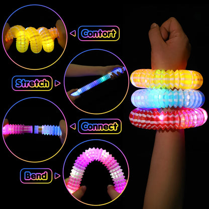 24 Pack Glow Sticks Classroom Halloween Party Favors for Kids 4-8-12, Goodie Bags Stuffers Light up Pop Tubes, Bulk Glow Necklace Bracelet Birthday Glow in the Dark Party Supplies Party Decoration