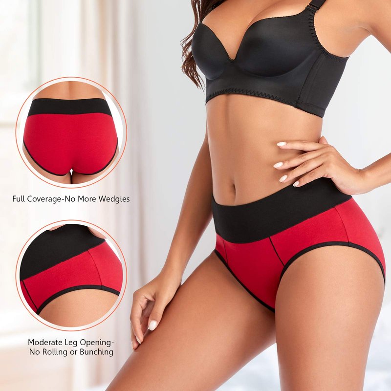 Eiggam Underwear for Women, Women's High Waist Cotton Underwear Soft Breathable Panties Stretch Briefs, Tummy Control Panties, X-Large, 6-Pack
