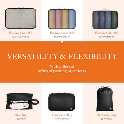 HOTOR Packing Cubes for Suitcases - 6 Pieces, Light Packing Cubes for Travel, Premium Suitcase Organizer Bags Set, Space-Saving Luggage Organizers, Travel Accessories and Essentials, Black