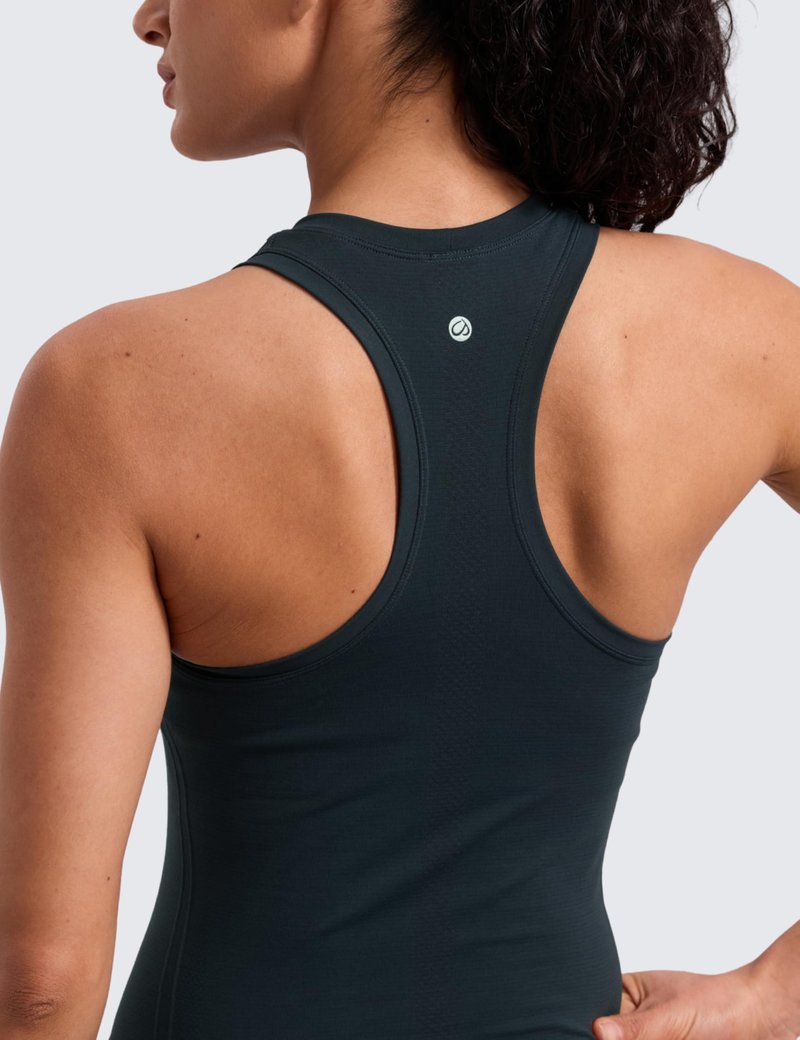 CRZ YOGA Seamless Workout Tank Tops for Women - Athletic Running Gym Sleeveless Shirts Crewneck Racerback Breathable True Navy Small