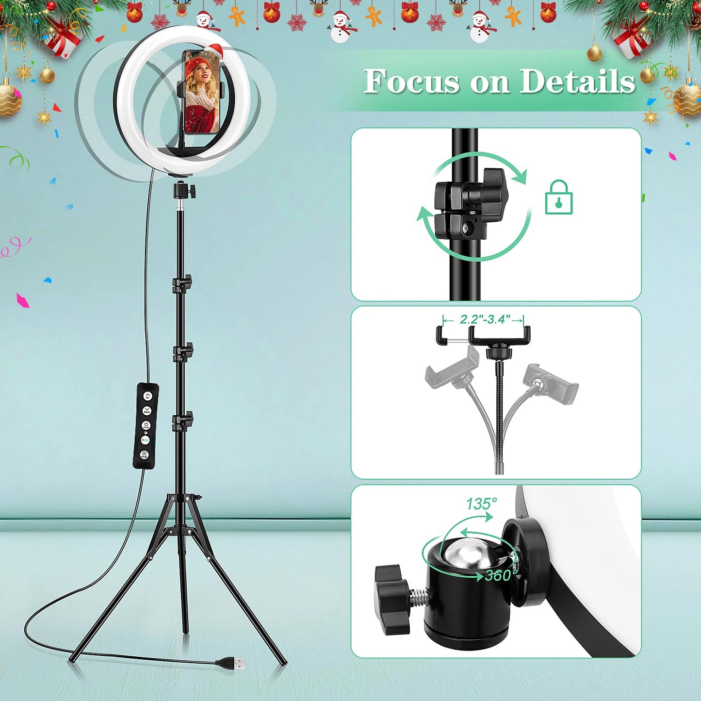 Ring Light with Tripod Stand & Phone Holder - 10 inch Selfie LED Ringlight Dimmable Desktop Lamp 40 Colors RGB Tall Circle Light for Camera Makeup Video YouTube Live Streaming Zoom Meeting
