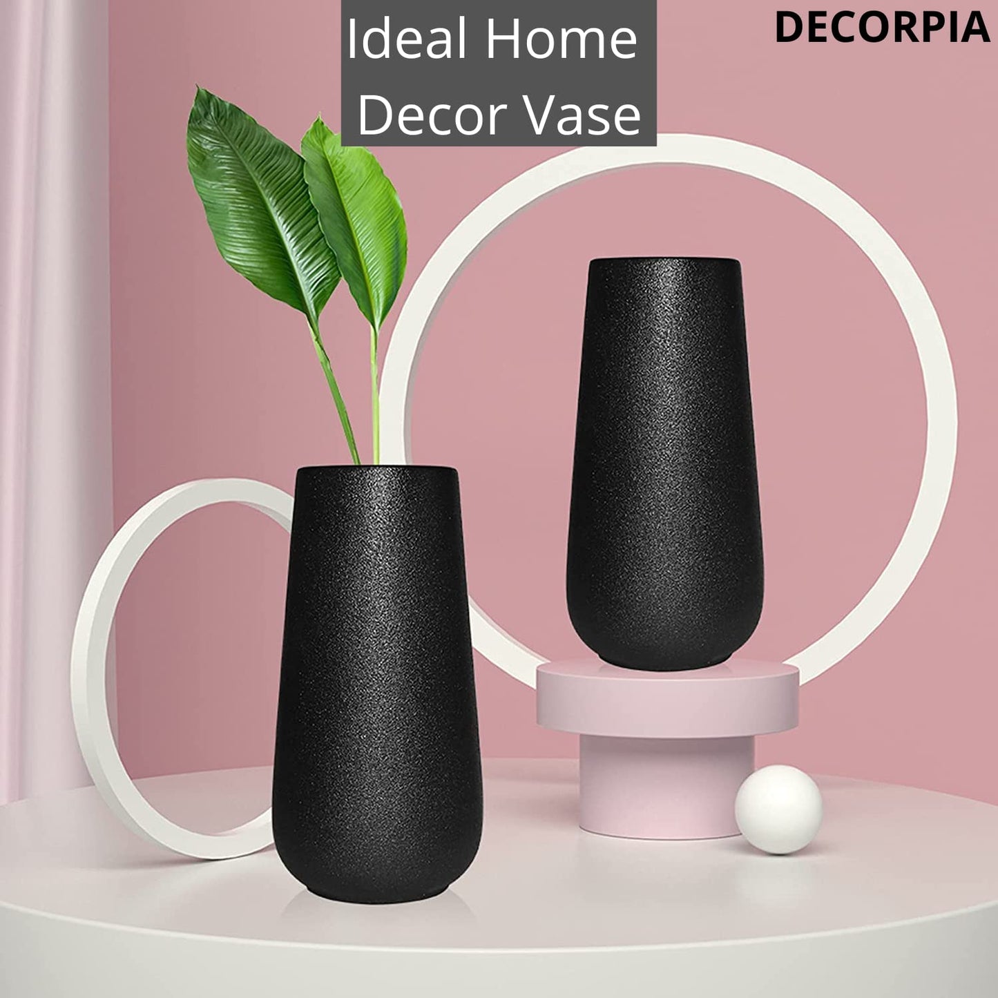 DECORPIA Premium Quality Black Ceramic flower Vase | Home Decor, Vases for Flowers, Farmhouse, Modern, Aesthetic, Bohemian, Pampas Vase