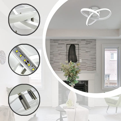 EIDISUNY Ceiling Light LED Lamp 2 Rings Creative Personality Nordic White Ceiling Lighting for Entrance Hallway Lights Ceiling Living Room Cool White Light 22W - White, Cold White Light 6000K