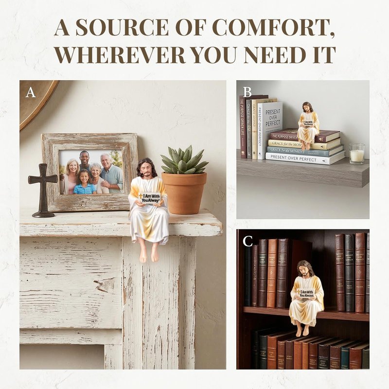 Daily Partner I Am with You Always Jesus Statue, Catholic Religious Statue Resin Decor for Home or Car Dashboard, Christian Inspirational Faith Gifts, Desk Figurine Decor (2PC, L)
