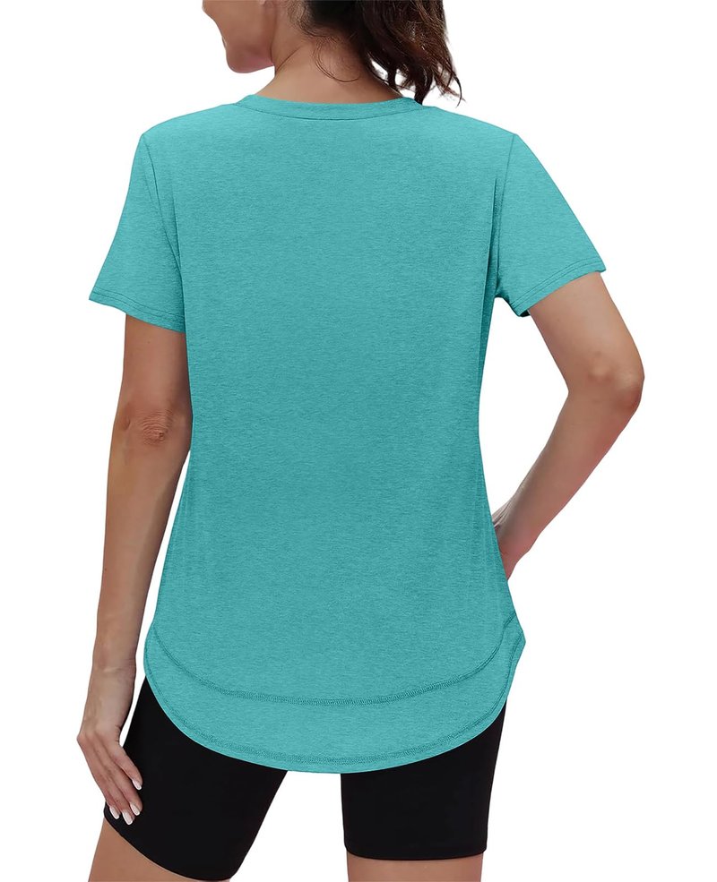 Oversized Tshirts for Women Dry Fit Plus Size Spring Clothes Summer Athletic Tops Workout Shirts V Neck Aqua 3XL