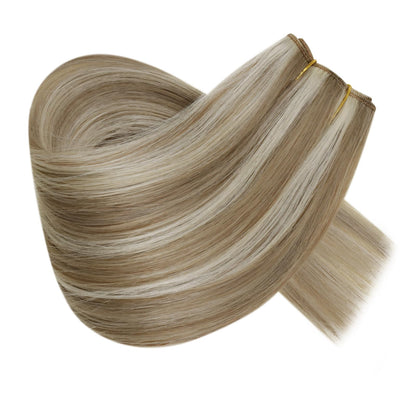 RUNATURE Blonde Secret Wire Hair Exensions Blonde Highlight Brown One Piece Hair Extensions Human Hair Wire in Extensions Straight 14 Inch 70g