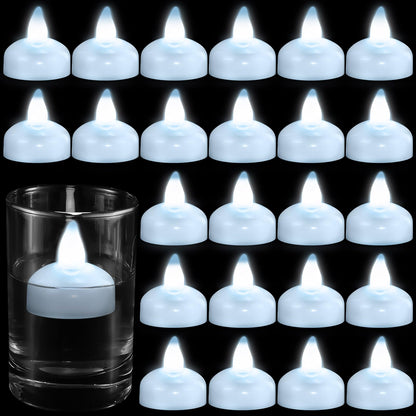 Honoson 24 Pack Flameless LED Floating Candles 1. 6'' Waterproof LED Floating Tealights Battery Water Activated Tealights for Weddings Pool Centerpiece Party Decor(White)