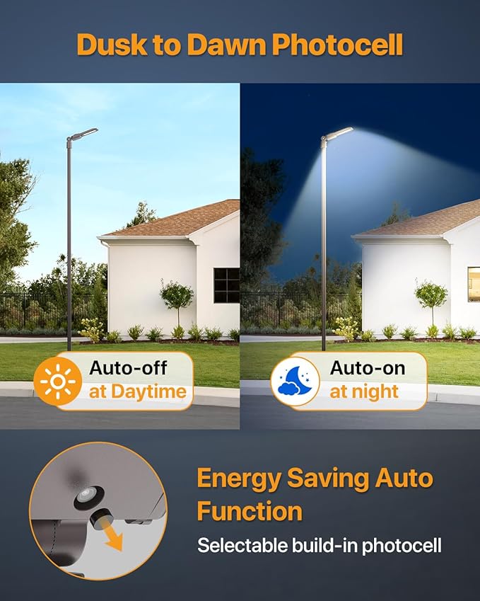 Parking Lot Light 300W 45,000LM Slip Fitter Led Street Pole Light with Dusk-to-Dawn Photocell 5000K 100-277V IP65 Waterproof Commercial Area Lighting for Parking Lot, Roadways
