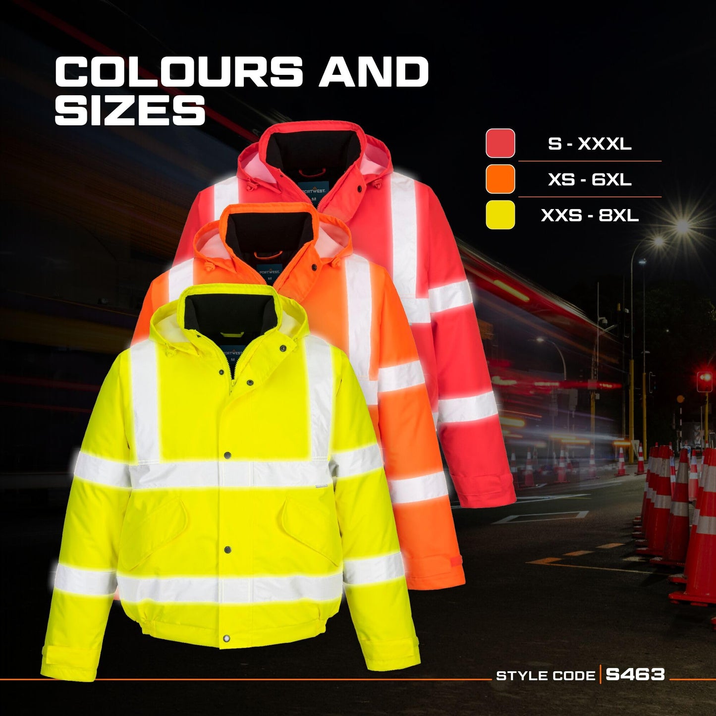 Portwest S463 Men's Hi-Vis Winter Bomber Jacket Waterproof Safety Cold Protection EN342 Certified Reflective Tape Texpel Eco Fabric Multiple Pockets Pack Away Hood, Yellow, L