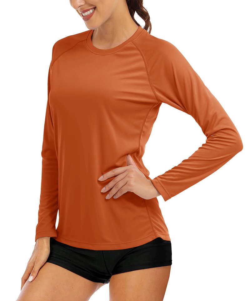 MAGCOMSEN UV Protection Shirts for Women Long Sleeve Shirts for Women Performance Shirts Swim Shirts for Women Running Shirts Workout Shirts Women Dark Orange