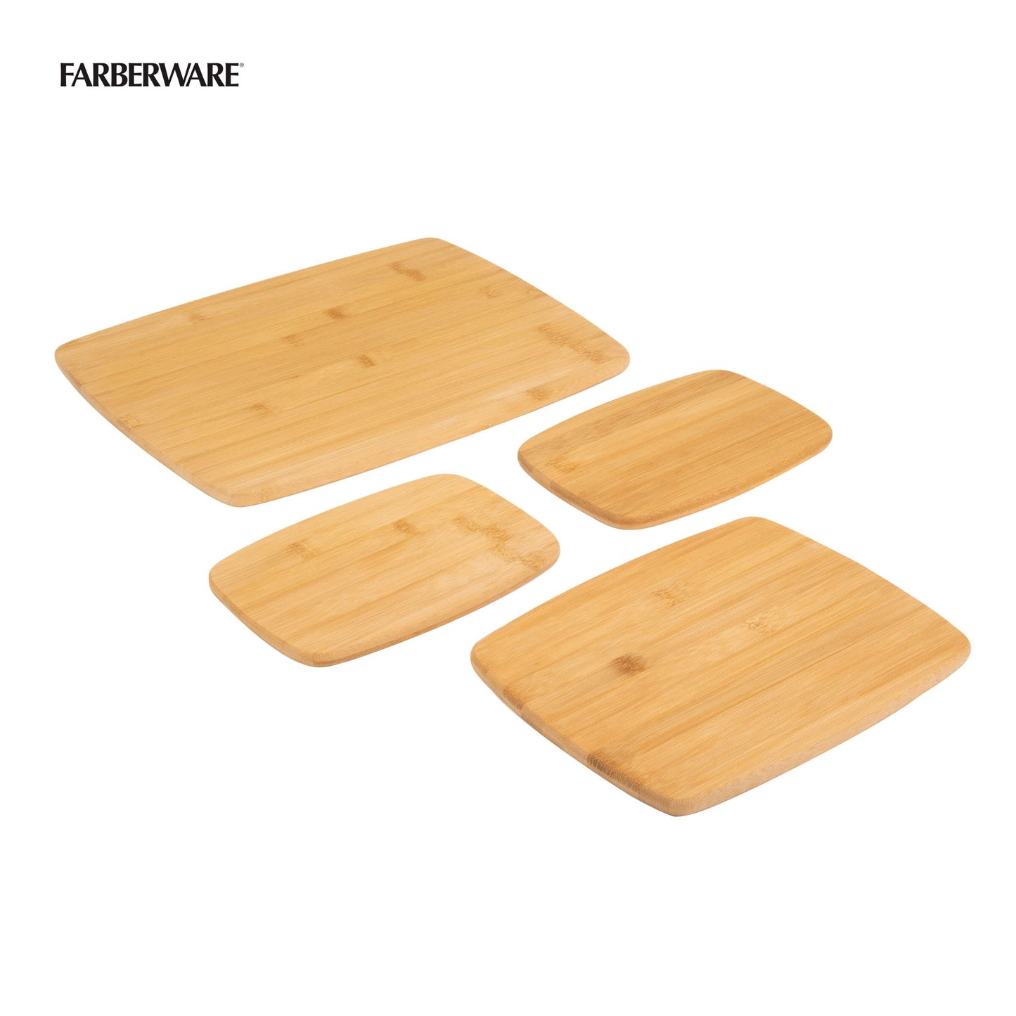 FARBERWARE 4-Piece Reversible Bamboo Cutting Board and Charcuterie Set, Assorted Sizes, Durable Wood Serving Boards for Cheese, Meats, and Prep