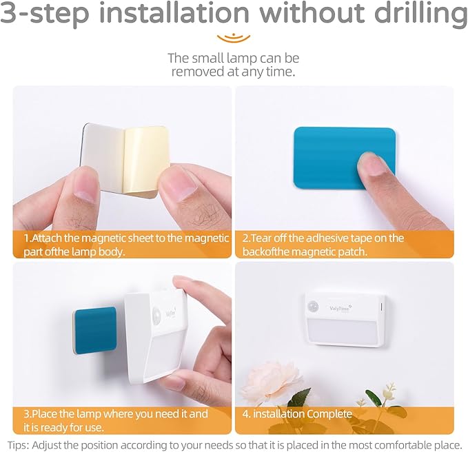 3 Pack Motion Sensor Night Light, Rechargeable Stair Lights Indoor, Warm White Motion Sensor Light Indoor, Battery Operated Night Light for Hallway, Stairway, Bathroom, Bedroom, Kitchen