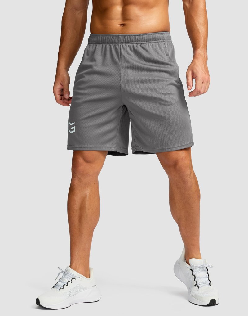 G Gradual Men's 7" Workout Running Shorts Quick Dry Lightweight Gym Shorts with Zip Pockets (Gray Large)