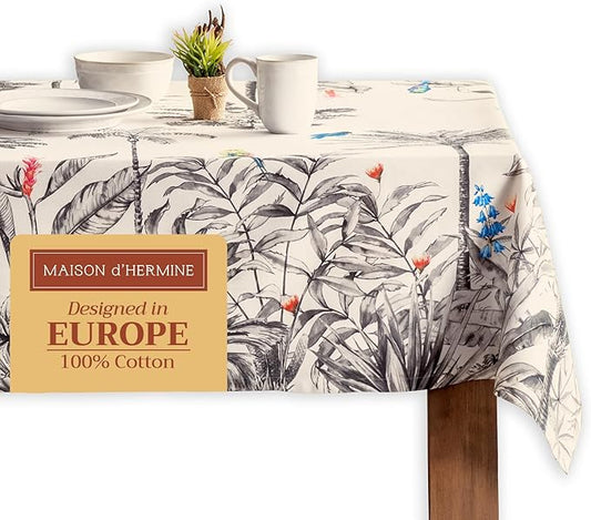 Maison d' Hermine Table Cloth Rectangle Table 100% Cotton 60 x 120 Inches Fall Tablecloth Reusable Everyday Use for Thanksgiving Christmas Decorations Dining Farmhouse Party (Amazonia)
