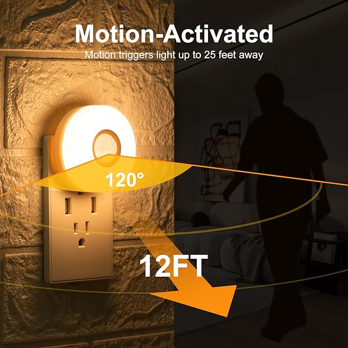 Night Light Plug in, Bright Motion Sensor Nightlights (200 Lumens), Smart LED Night Lights Plug Into Wall, Ideal for Bathroom, Hallway, Garage (Cool White 4Pack)