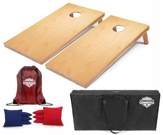 World Series of Cornhole Regulation Woodgrain Cornhole Set - 4'x2' Solid Wood Lightweight Outdoor Corn Hole Toss Game with 8 Bags and Carrying Case.