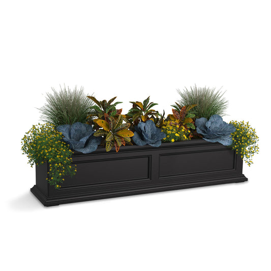 Mayne Fairfield 4ft Window Box, Self Watering Flower Box with Double Wall Design, All Season Fade Resistant Outdoor Window Planter With Steel Mounting Bracket, Black