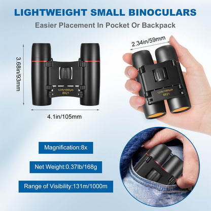 AHFLRITO Compact Binoculars, Lightweight Foldable Small Binoculars for Adults and Kids, Portable Waterproof for Bird Watching, Traveling, Theater, Opera, Concert, Hiking, Sightseeing