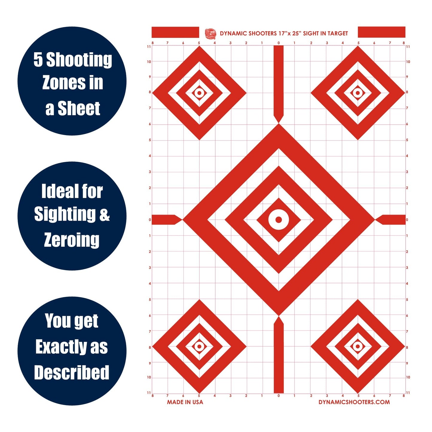 Dynamic Shooters Made in USA Sight in Paper Shooting Range Targets- (17x25 Inch 50 Sheets) for Firearms, Guns, Rifle, Pistol, BB Guns, Airsoft, Pellet Gun, Air Rifle