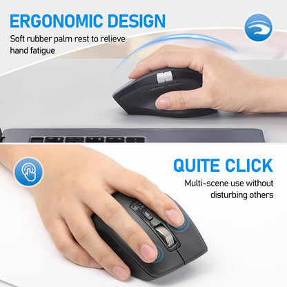 Wireless Side Scroll Mouse with Multi-Device, Ergonomic Computer Mice with Smart Flying Scroll, Quiet Click for Computer, Laptop, iPad, Tablet, MacBook (Grey)
