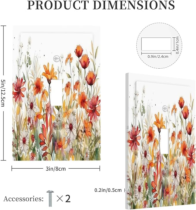 Watercolor Wild Flower Floral 1 Gang Single Toggle Light Switch Covers Decorative Wall Plate Switchplate Electrical Faceplate for Nursery Bedroom Bathroom Decor
