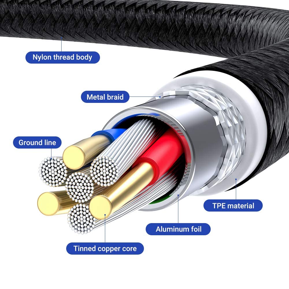 Bojianxin 540° Rotation 3 in 1 Magnetic Charging Cable (7-Pack, 1.6ft/3.3ft/6.6ft/6.6ft/10ft/10ft, Magnet Phone Charger Compatible with Micro USB, Type C Device, black, (NEW-7PACK)