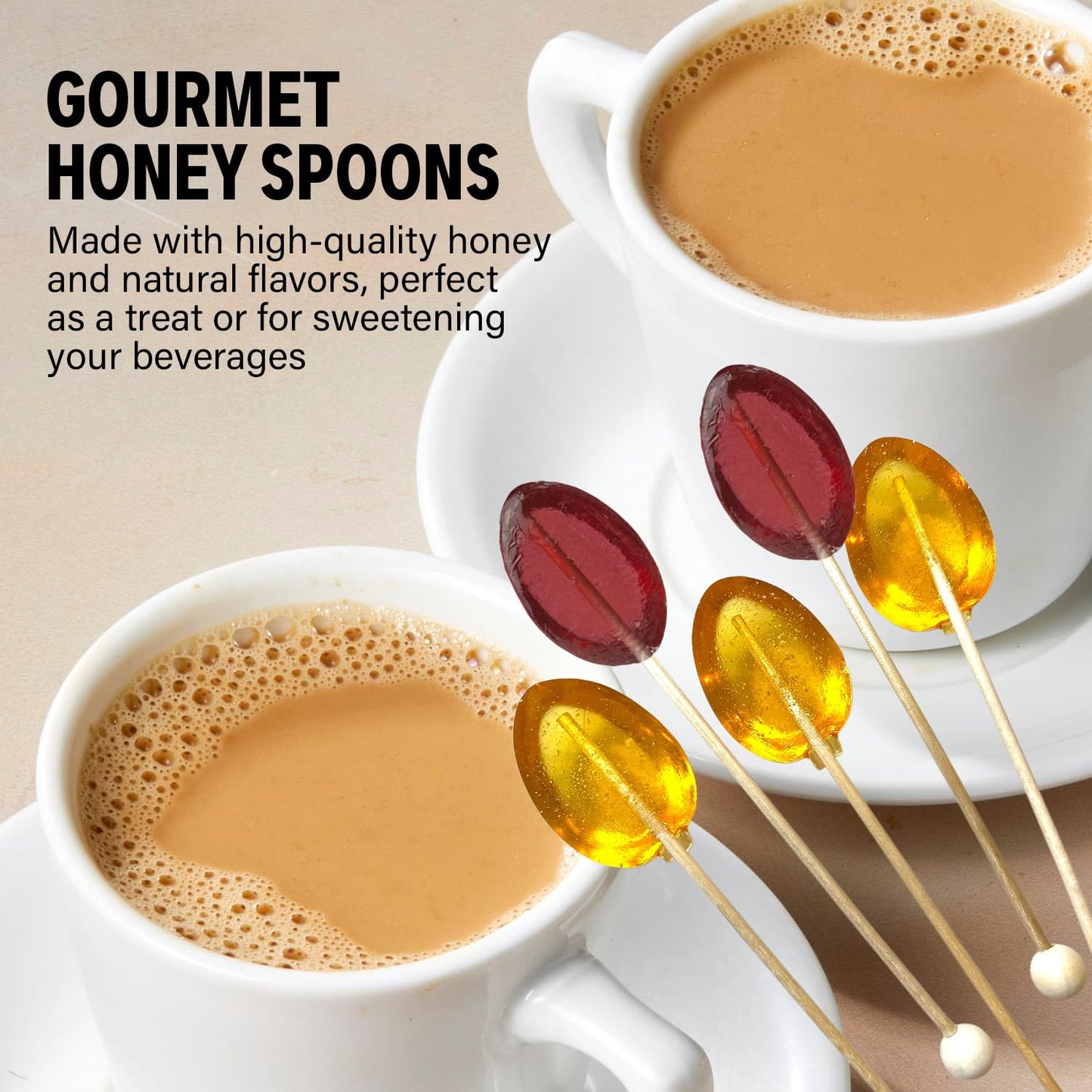 Melville Candy All Natural Honey Spoon Gift Set – Spoons & Lollipops on Wooden Ball Sticks – Gluten-Free, Made in USA Stirrers for Tea, Coffee, & Hot Beverages - Individually Wrapped (6-count, Clover Honey)