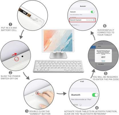 OMOTON Bluetooth Keyboard Compatible with iPad 10th Generation, iPad 10.2 (9th/8th/7th), iPad Pro 13/12.9/11 inch, iPad Air/Mini and More iOS Devices, White