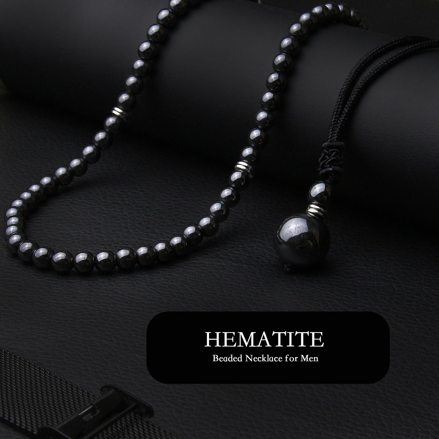 2Pcs Hematite Necklace - Beaded Necklace for Men - Protection Necklace Men Choker Necklaces Hematite Beads Pendant Jewelry Gifts for Men