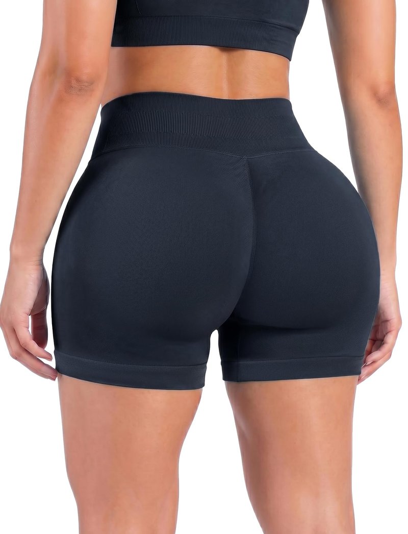 RIOJOY Womens Workout Shorts 4" Seamless High Waisted Scrunch Sports Yoga Fitted Short Tummy Control Running Biker Athletic No Front Seam Pants Soft Lightweight Booty Leggings Navy Blue S