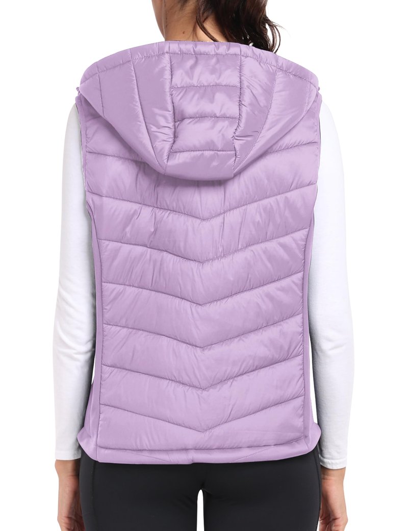MoFiz Women's Puffer Vest Lightweight Hooded Slim Fit Running FLeece Lined Hybrid Sleeveless Warm up Winter Vest Light Purple M