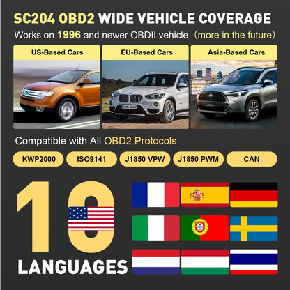 CGSULIT SC204 Enhanced OBD2 Scanner Diagnostic Tool, Check Engine Code Reader With Reset, Smog Check, Clear Code, Live Data & More, Car Code Readers & Scan Tools for All OBDII/EOBD Vehicles After 1996