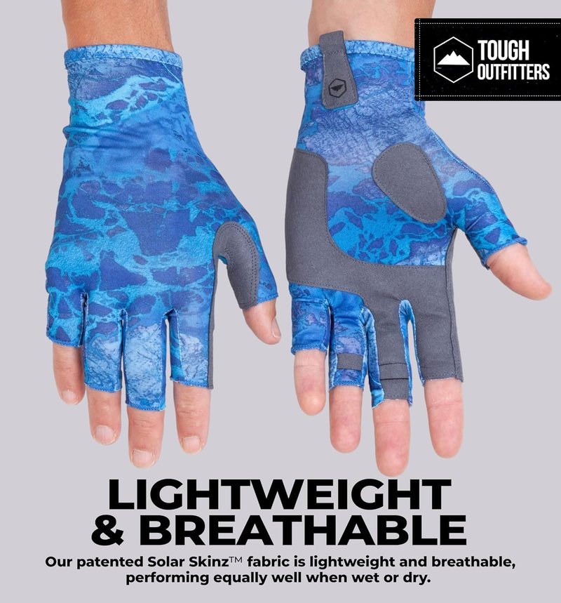 Tough Outdoors UPF 50+ Fishing Gloves - Sun Protection Kayaking Gloves for Men & Women - Lightweight Fingerless SPF Gloves for Watersports - Navy Blue