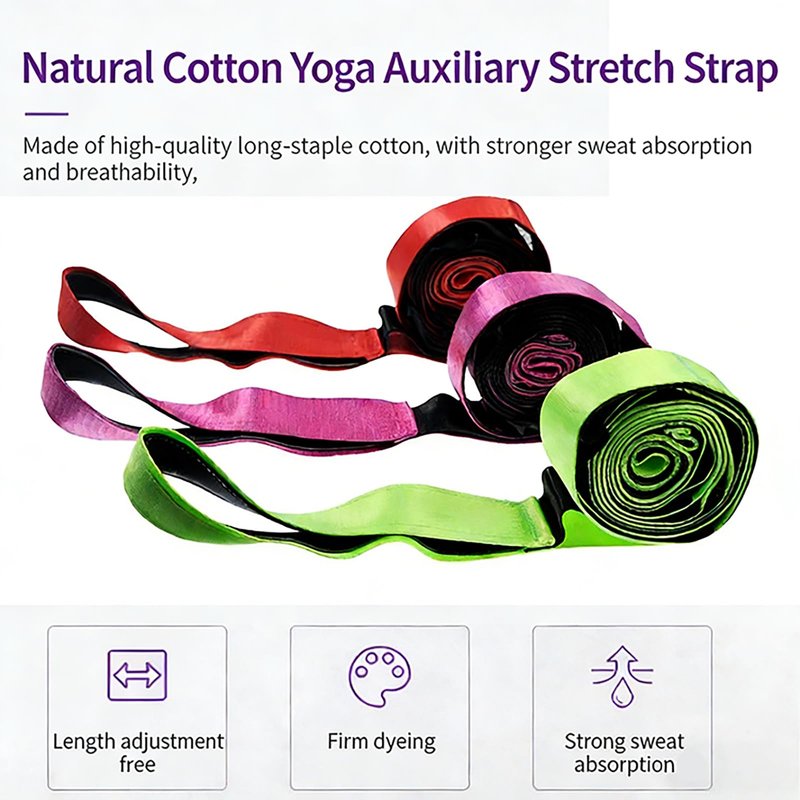 Stretching Strap with Loops - Non Elastic Stretch Band for Physical Therapy, Yoga Strap for Stretching Equipment, Stretch Bands for Exercise and Flexibility