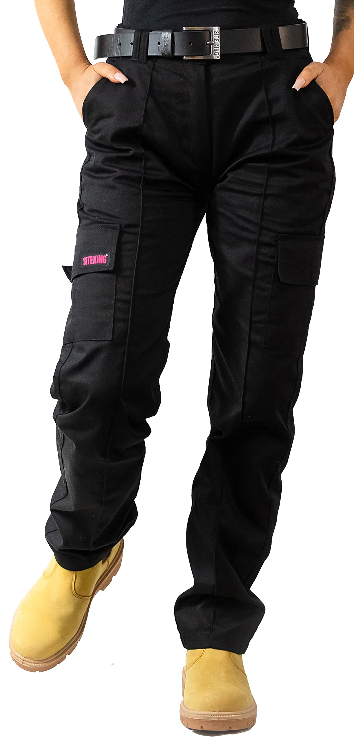 SITE KING Ladies Cargo Combat Work Trousers Size 8 to 22 (12 / Regular Leg, Black)