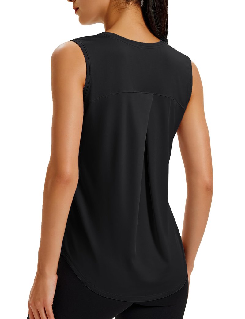MAGCOMSEN Black Tank Top Woman Sleeveless Workout Muscle Quick Dry Loose Fitting Tank Tops Yoga Gym Running Shirts L