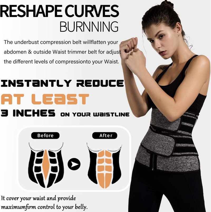 ANGO Sweat Waist Trainer Corset for Women - YKK Zipper Body Shaper Cincher for Weight Loss | Adjustable Fit