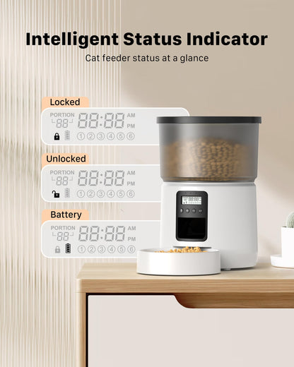 BEMOONY Automatic Cat Feeder, Cat Food Dispenser with 1-6 Meals, Customized Feeding Schedule for Cats & Dogs, Dual Power Supply, Double Lock, 10s Voice, 3L Pet Feeder Including Desiccant Bag, White
