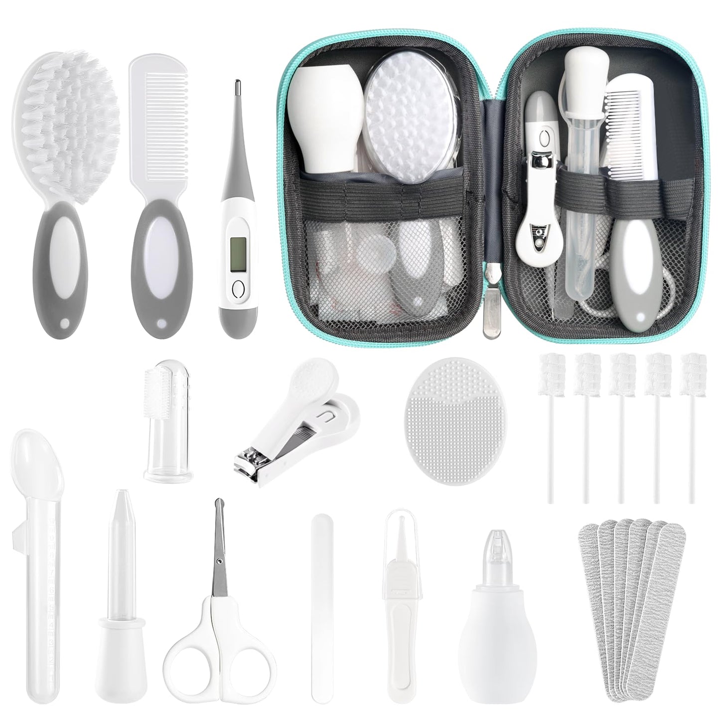 Baby Healthcare and Grooming Kit for Newborn Kids, 24PCS Upgraded Safety Baby Care Kit, Newborn Nursery Health Care Set, Baby Care Product (Grey White)