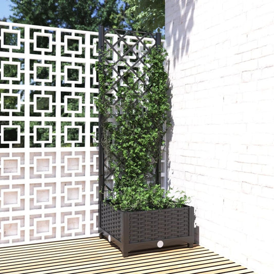 Kalmrek Garden Planter Black Polypropylene with Trellis 15.7 x 15.7 x 47.8 in Square Container for Outdoor Balcony Patio Raised Flower Display