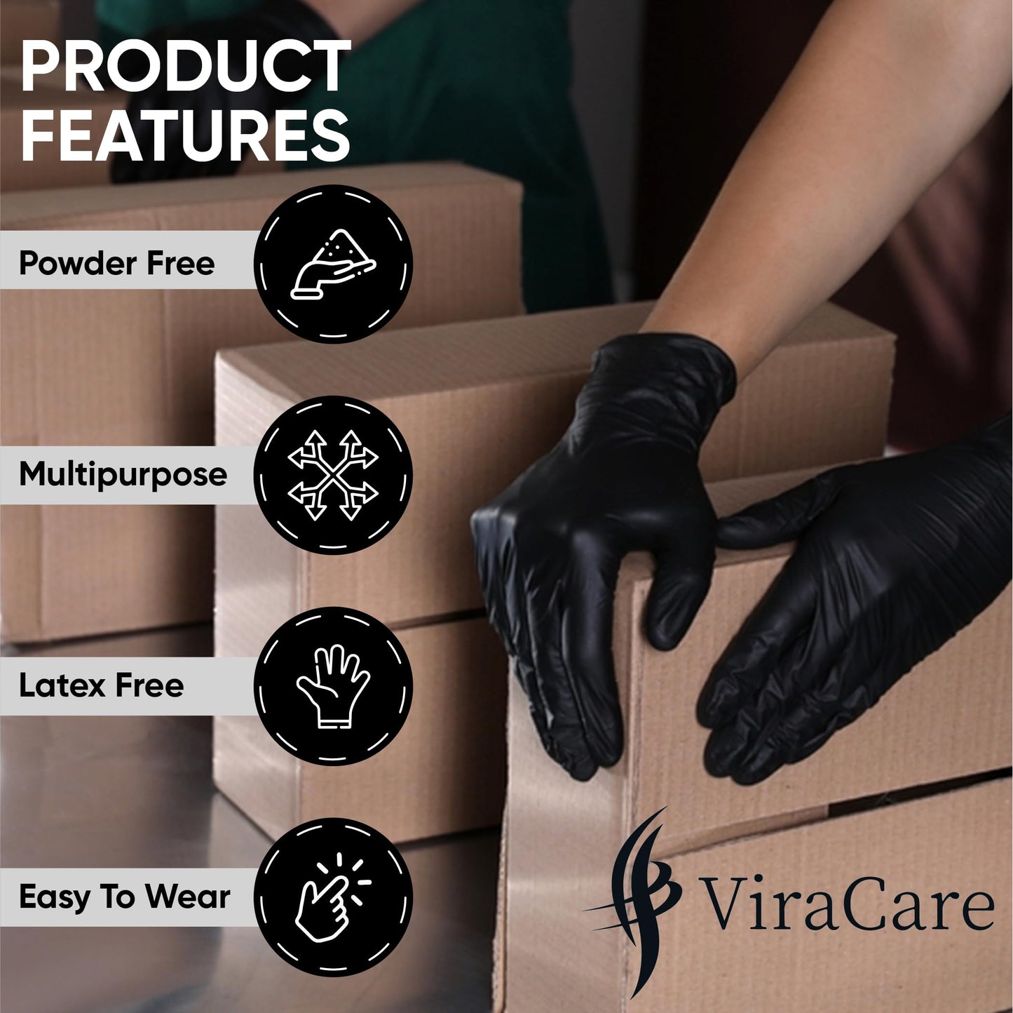 500 x Black Disposable Gloves | Vinyl Gloves Disposable | Latex free Gloves | Powder Free Gloves | Black Gloves Disposable | Strong And Non-Sterile | (Large, 5 Packs of 100)