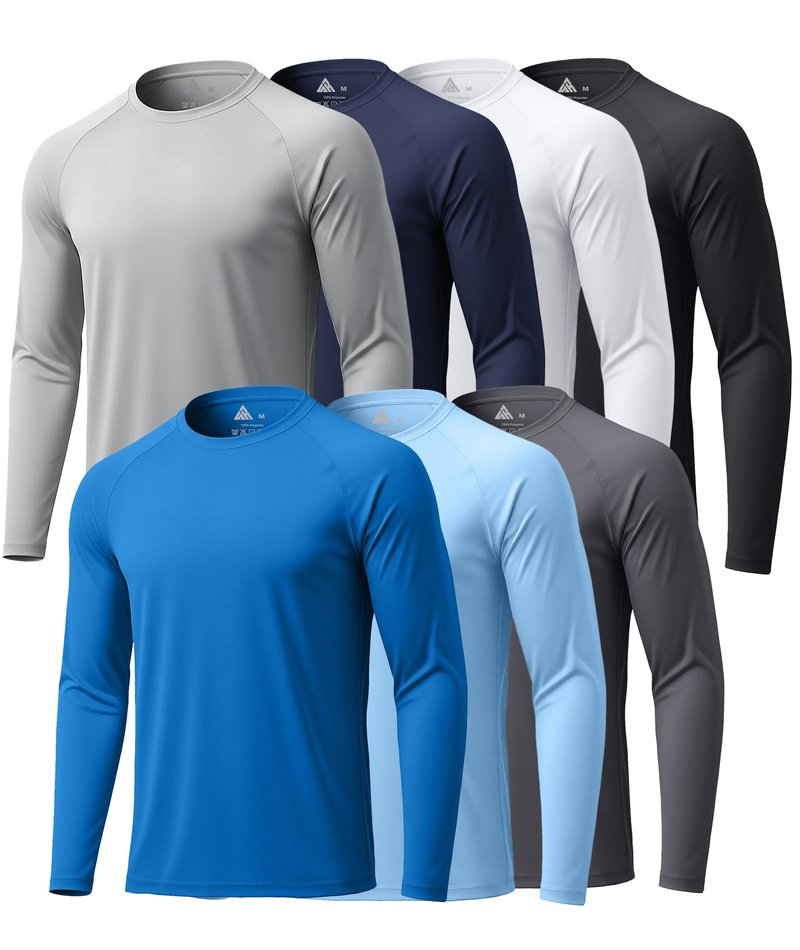 ZITY 7 Pack Sun Shirts for Men UV Protection Long Sleeve Crew Neck Running Activewear T-Shirts
