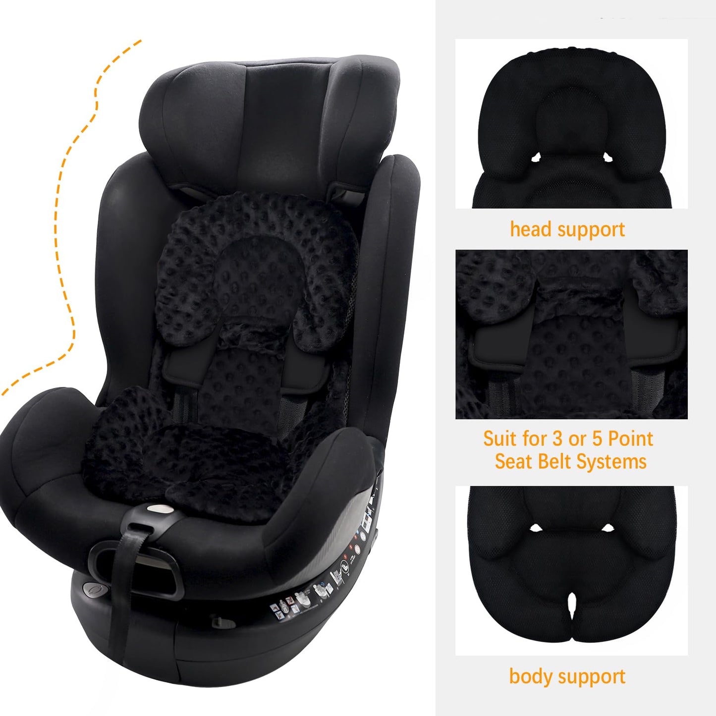 KAKIBLIN Infant Car Seat Insert,Baby Carseat Head & Body Support for Newborn, 2-in-1 Reversible Car Seat Cushion, Soft Stroller Cushion Insert for Bouncer, Strollers, Swing
