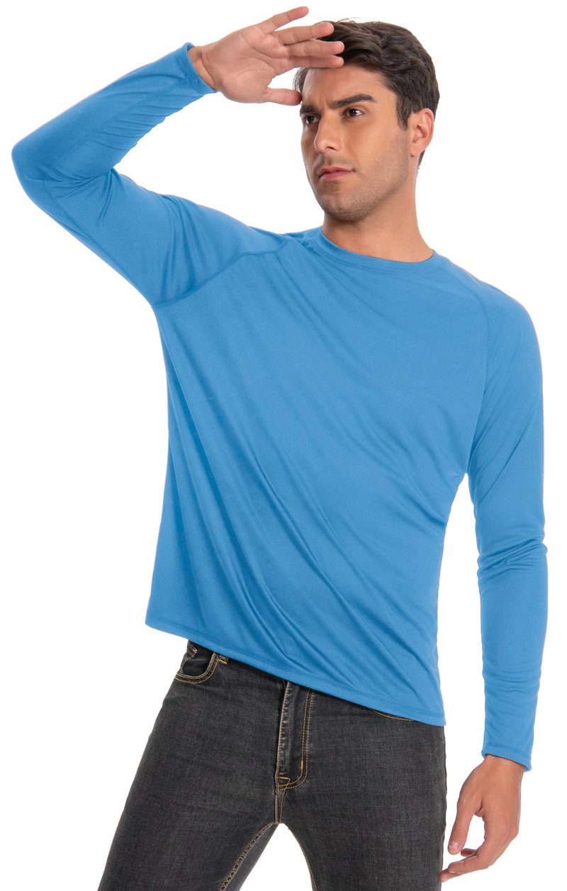 Runceptual Men's Sun Protection Shirts UPF 50+ UV Long Sleeve Rash Guard Shirts Lightweight Quick Dry for Fishing Swimming Running Hiking Powder Blue L