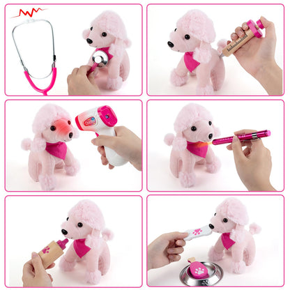 EFO SHM Doctors Set for Kids, Kids Pet Vet Care Playset with Real Stethoscope, Doctor Costume, Plush Dog and Syringe, Role Play Medical Toys for Girls Boys 3+ Year Old