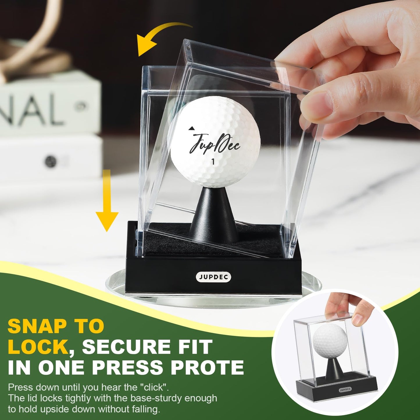 JupDec Golf Ball Display Case, Clear Acrylic Single Golf Holder with Durable Base, Dustproof Cube Showcase with Black Velvet Interior, Ideal Gift for Sports Memorabilia Fans & Collectors