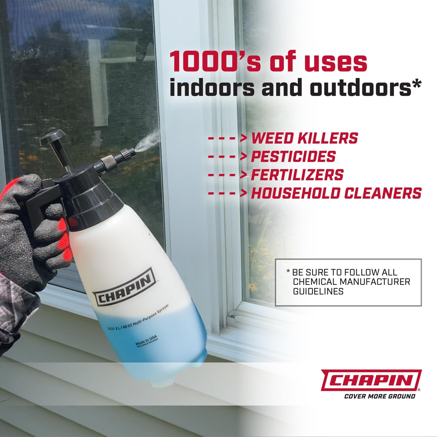 Chapin 10031 2 Liter/.52 Gallon Handheld Multi-Purpose Garden Pump Sprayer with Adjustable Nozzle Thumb Trigger with Lock-on Feature, Translucent White