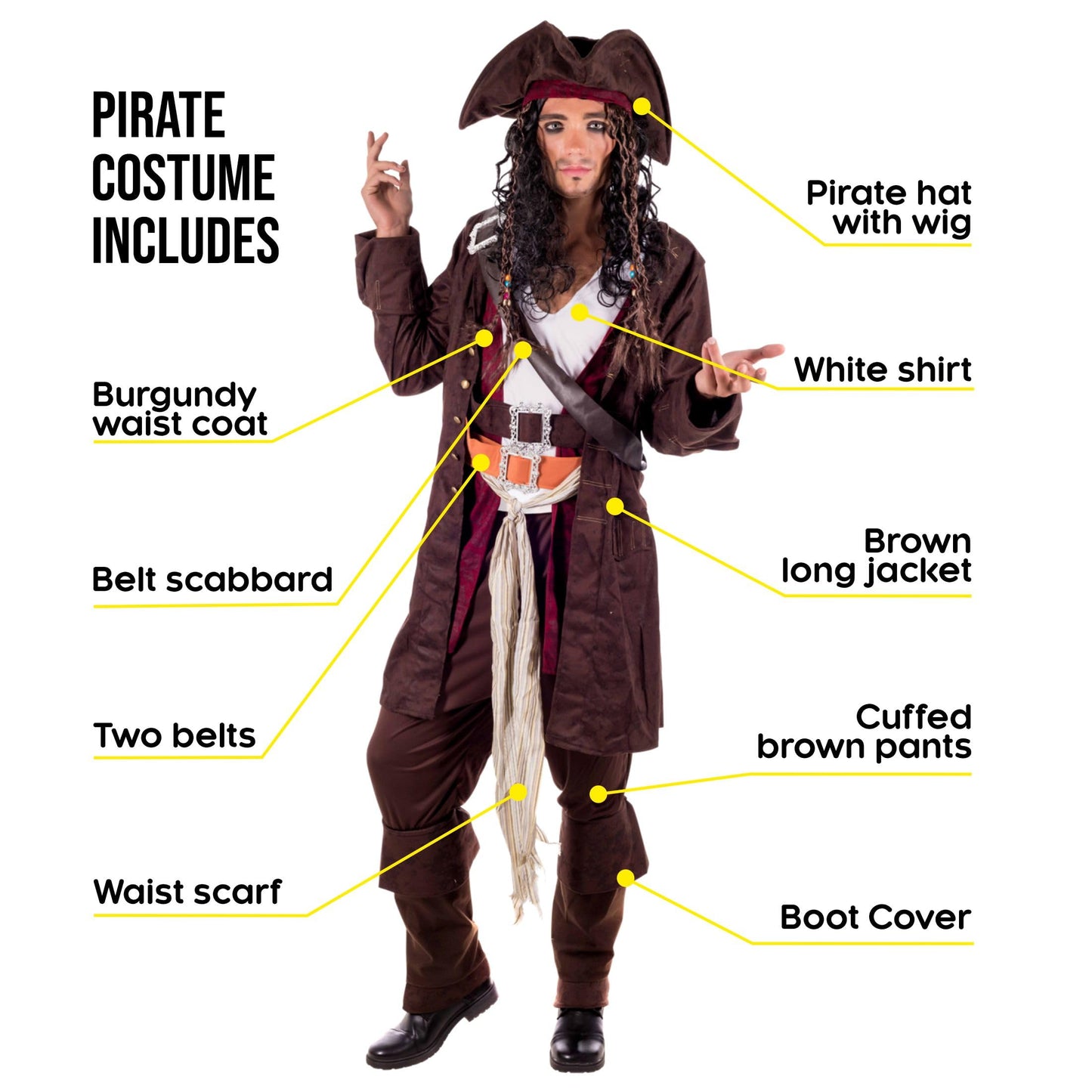 fun shack Pirate Costume Men, Mens Pirate Costume, Halloween Costumes for Men, Halloween Costumes Adult, X-Large