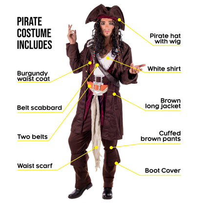 fun shack Pirate Costume Men, Mens Pirate Costume, Halloween Costumes for Men, Halloween Costumes Adult, X-Large